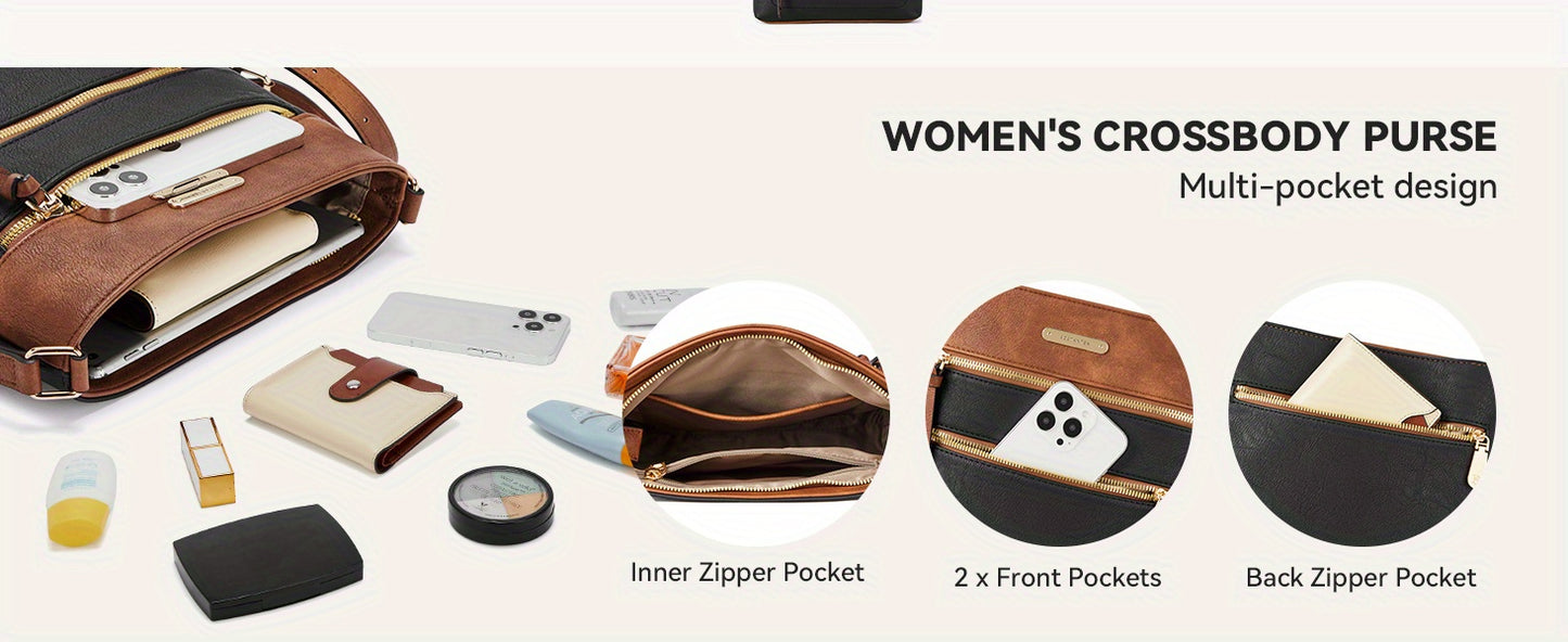 Crossbody Bags Purses for Women Stylish Soft Leather Shoulder Handbags with Long Adjustable Strap Zipper Pocket Medium