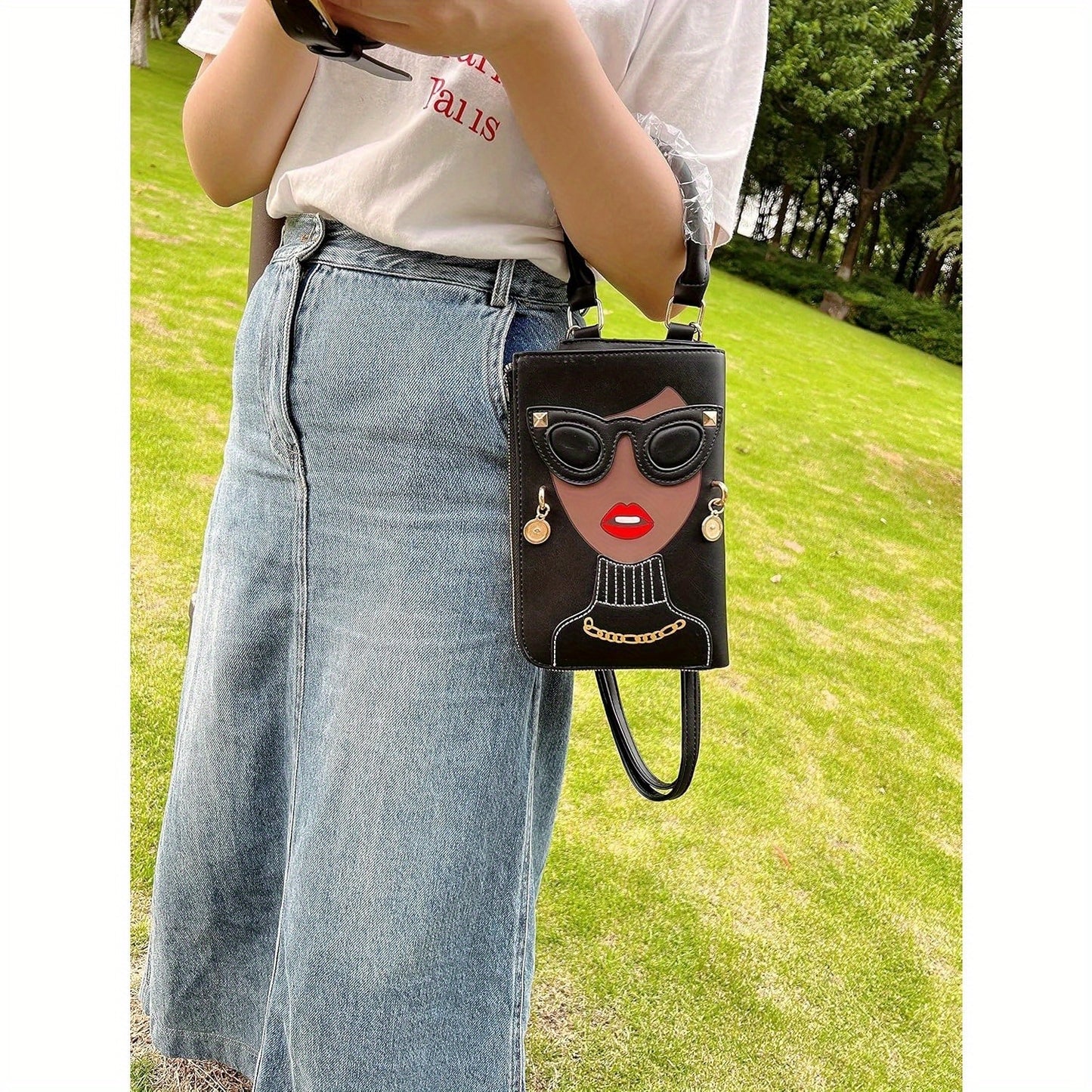 Novelty Unique Lady Face Top Handle Satchel Handbags for Women Funky Tote Purse Hobo Crossbody Shoulder bags