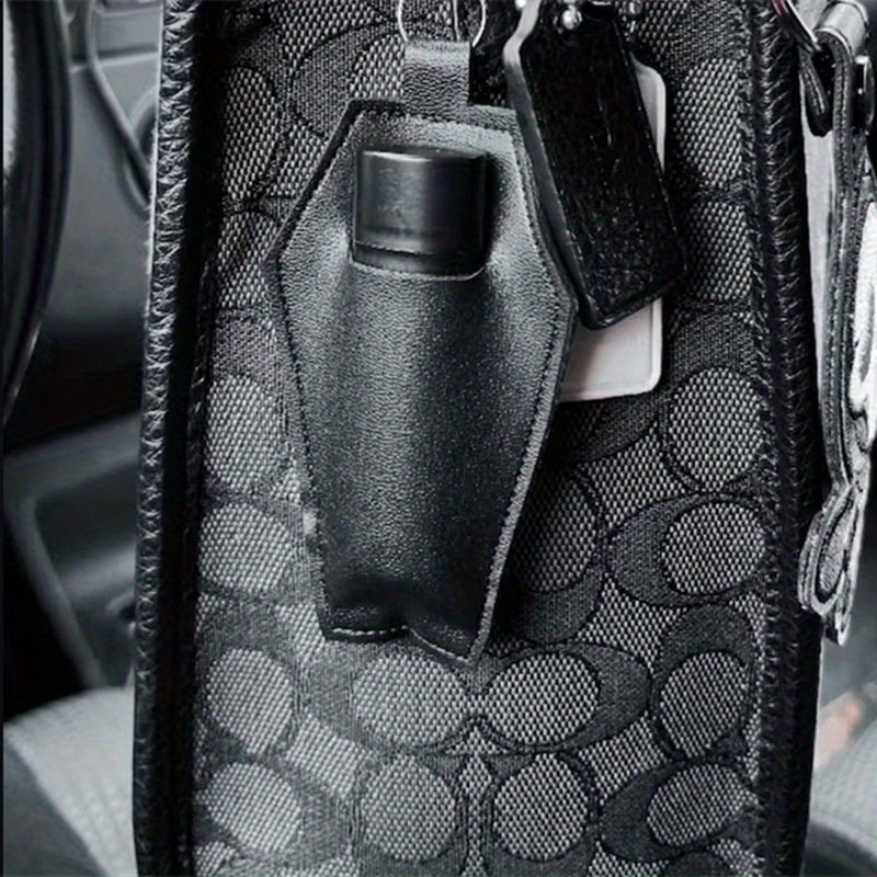 Gothic Coffin-Shaped Lipstick Holder with Keychain - Faux Leather, Solid Color, Easy Clean - Unique Accessory for Handbags & Gifts