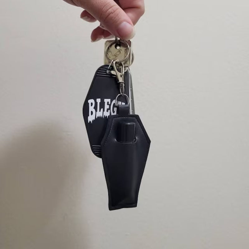 Gothic Coffin-Shaped Lipstick Holder with Keychain - Faux Leather, Solid Color, Easy Clean - Unique Accessory for Handbags & Gifts