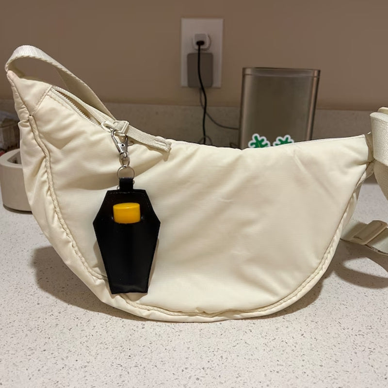 Gothic Coffin-Shaped Lipstick Holder with Keychain - Faux Leather, Solid Color, Easy Clean - Unique Accessory for Handbags & Gifts