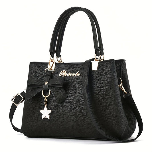 Fashion Women Larger Capacity Handbags PU Leather Shoulder Crossbody Bag Luxury Designer Vintage Ladies Top Handle Bag Bow Decor