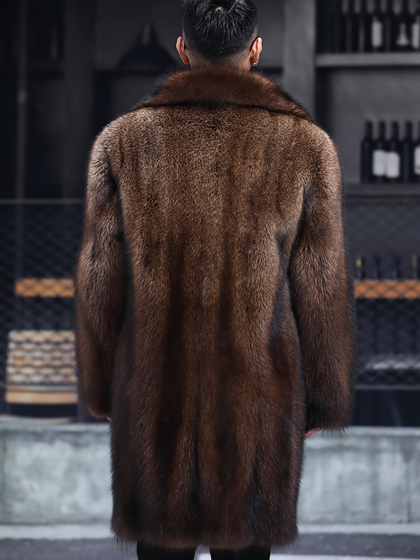Trendy Men's Faux Fur Single-Breasted Overcoat, Warm Winter Jacket for Autumn Outdoor Leisurewear