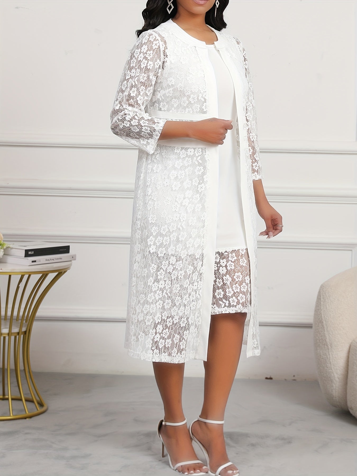 Plus Size Women's Fashion Elegant Solid Color Ruched Two-Piece Dress Set DM011