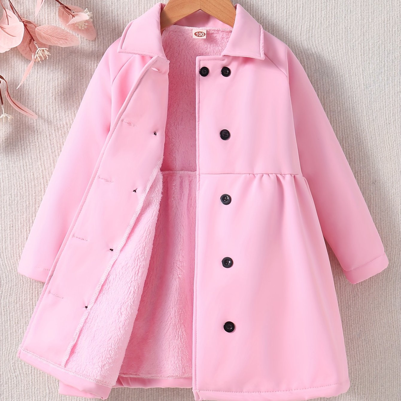 Cozy Plush Fleece Toddler Girls Winter Jacket with Button Collar for Warm and Stylish Daily Wear