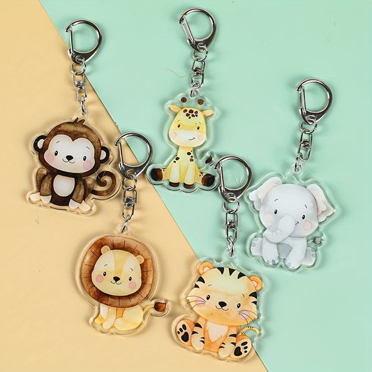 Animal Keychain Set - 5Pcs Cartoon Acrylic Key Rings, Cute Animal Charms for Handbags, Backpacks, Wedding, Birthday Favors - Plastic Keychain Accessories with Various Animal Designs for General Use