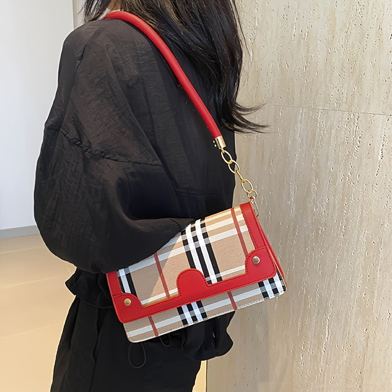 Chic Striped Crossbody Bag For Women - Waterproof Pu Leather With Detachable Strap, Magnetic Closure Crossbody Bags For Women Leather Handbags For Women