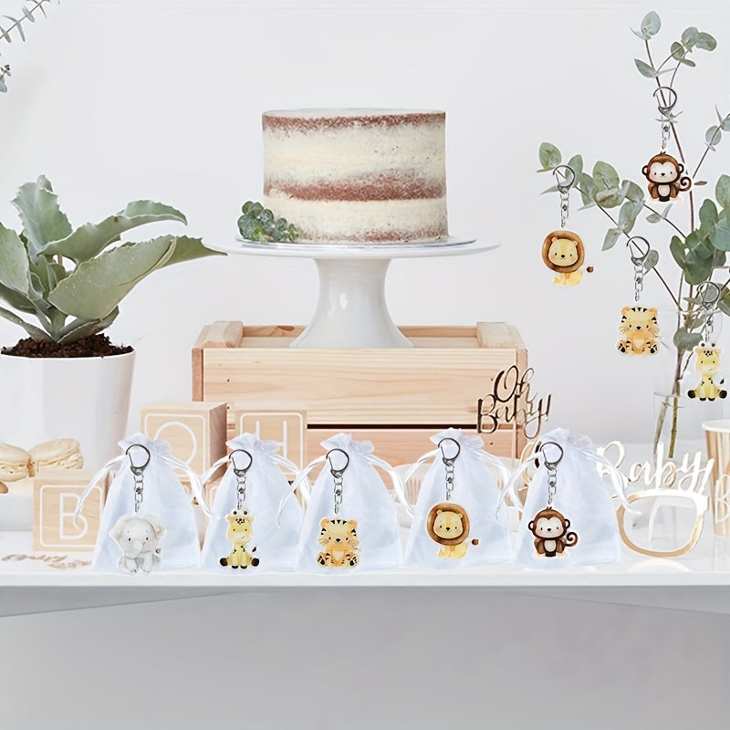 Animal Keychain Set - 5Pcs Cartoon Acrylic Key Rings, Cute Animal Charms for Handbags, Backpacks, Wedding, Birthday Favors - Plastic Keychain Accessories with Various Animal Designs for General Use