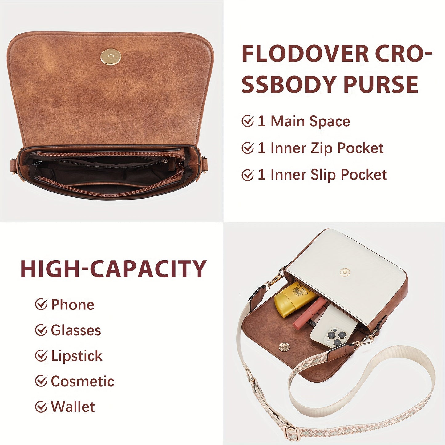 Small Stylish Crossbody Purses for Women - Faux Leather Handbags with Buckle Closure, Nylon Lining, and Adjustable Guitar Strap - Perfect for Daily Occasions