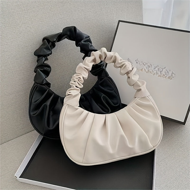 Cloud Ruched Hobo Bag, Trendy Handbags For Women, Solid Color Underarm Purses