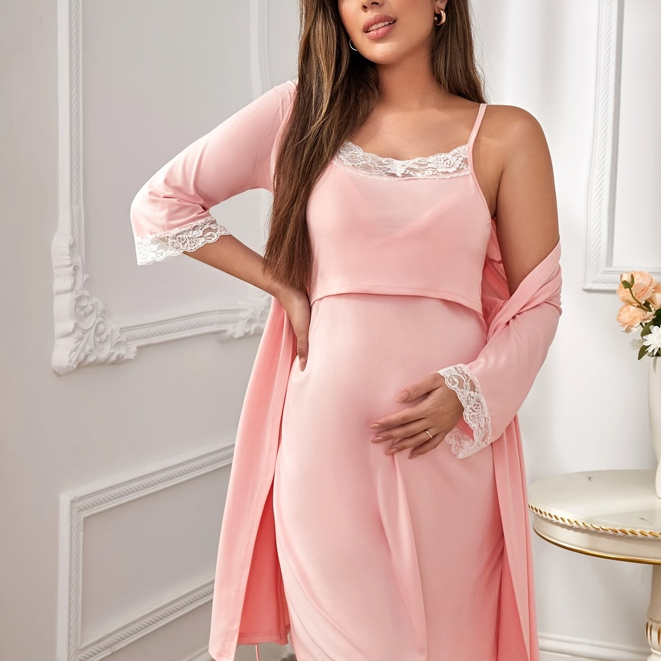Maternity Pajamas Sexy Lace Two-Piece Dress Nursing Set Spring Maternity Wear