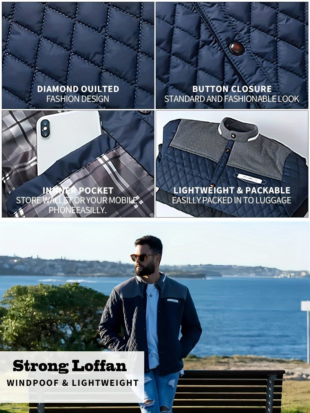 Warm & Lightweight Men's Quilted Winter Jacket - Casual Stand Collar Coat for Everyday Wear