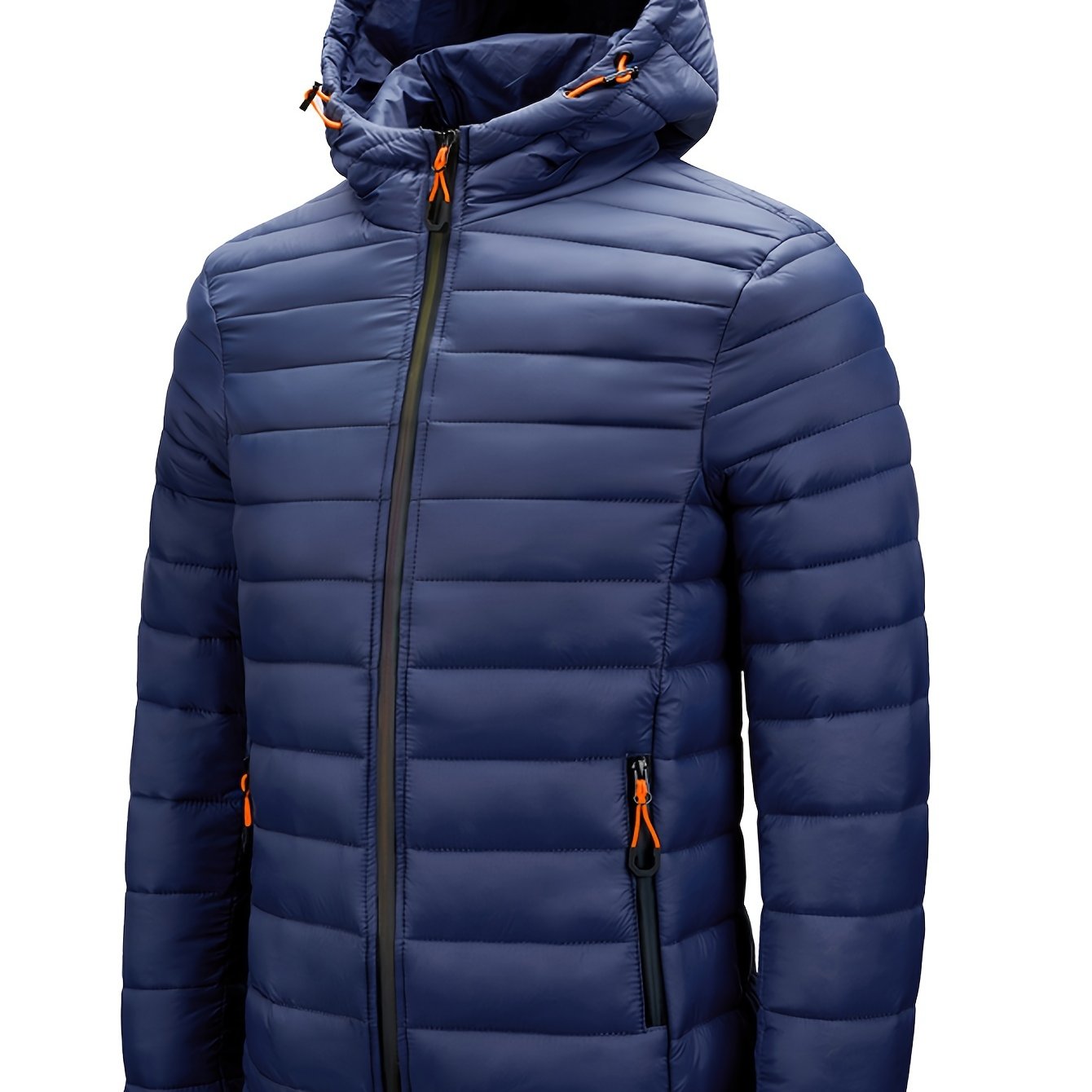 Men's Lightweight Nylon Winter Jacket - Casual Green Hooded Coat with Colorful Zipper Pockets, Warm Quilted Design, Long Sleeves, Non-Stretch Fabric for Casual Attire, Everyday Jacket|Hooded Quilted Coat|Nylon Quilted Jacket