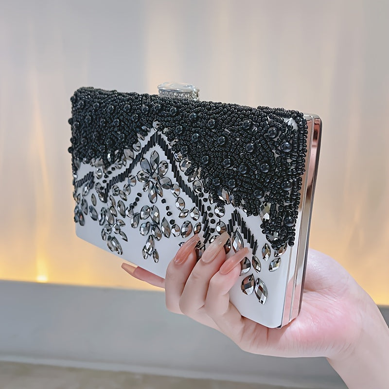 Beaded Rhinestone Evening Bag Vintage And Elegant Box Clutch Purse Women's Wedding Handbags For Party Prom