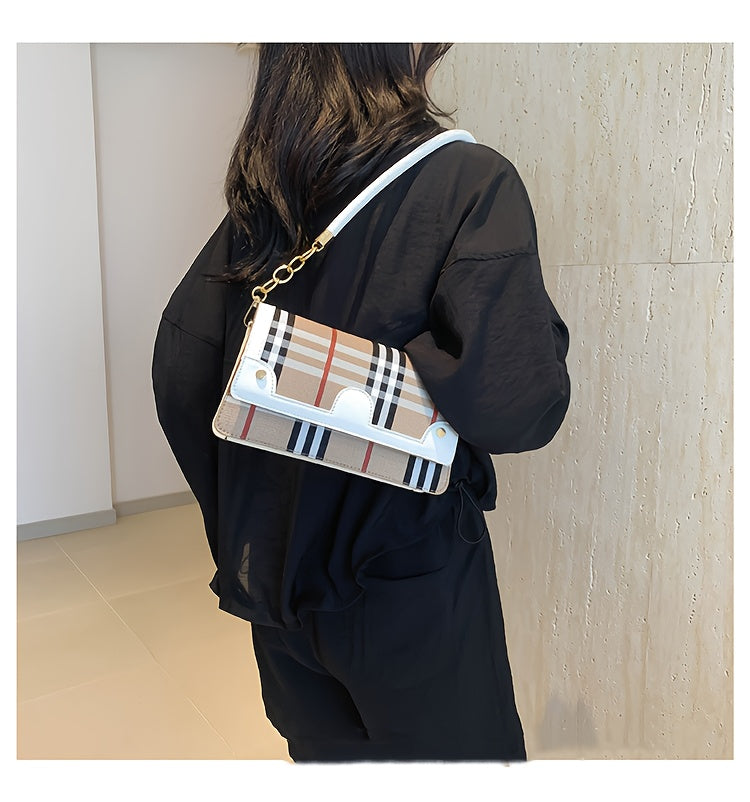 Chic Striped Crossbody Bag For Women - Waterproof Pu Leather With Detachable Strap, Magnetic Closure Crossbody Bags For Women Leather Handbags For Women