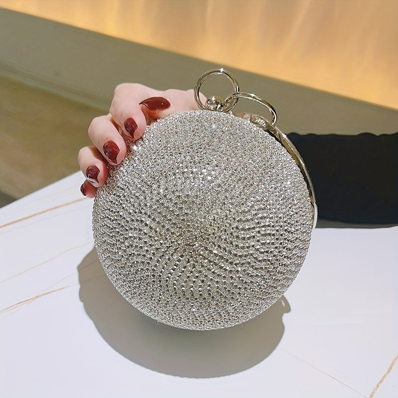 Exquisite Rhinestone Ball Shaped Clutch - Evening Bags for Women, Elegant Round Handbags with Circle Design, Perfect for Party, Prom, Wedding and Formal Occasions - Sparkling, Glamorous, and Eye-Catching Accessory