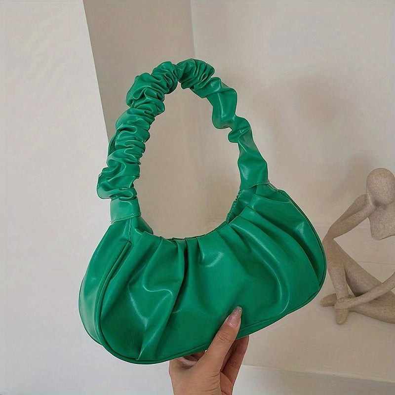 Cloud Ruched Hobo Bag, Trendy Handbags For Women, Solid Color Underarm Purses