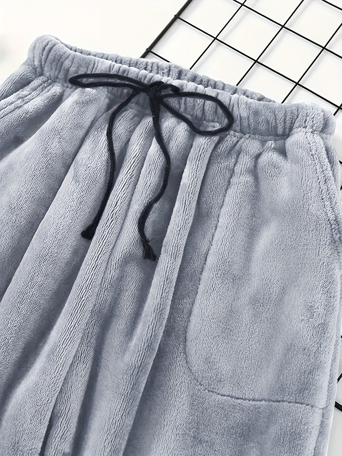 Plus Size Men's Simple Style Casual Pajamas Bottoms Loose Pants, Solid Plush Thickened Warm Pants Home Pajamas Bottom