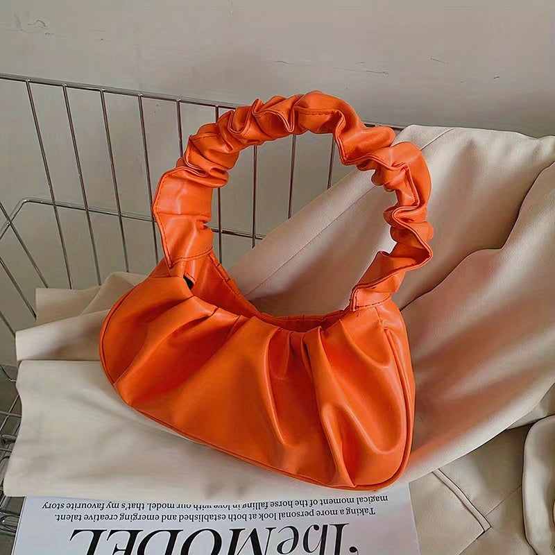 Cloud Ruched Hobo Bag, Trendy Handbags For Women, Solid Color Underarm Purses