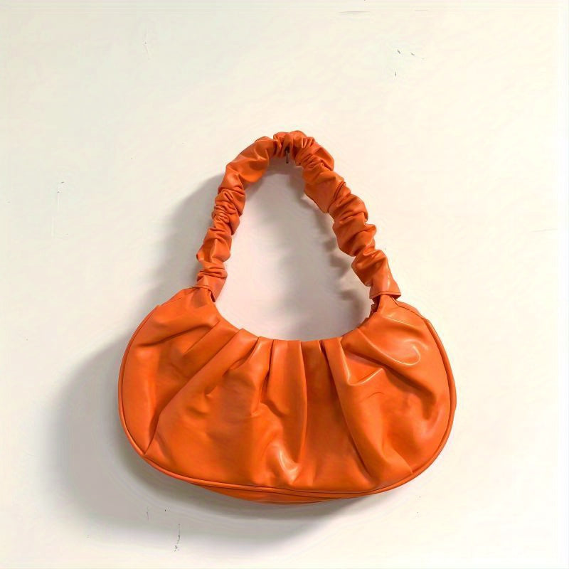 Cloud Ruched Hobo Bag, Trendy Handbags For Women, Solid Color Underarm Purses