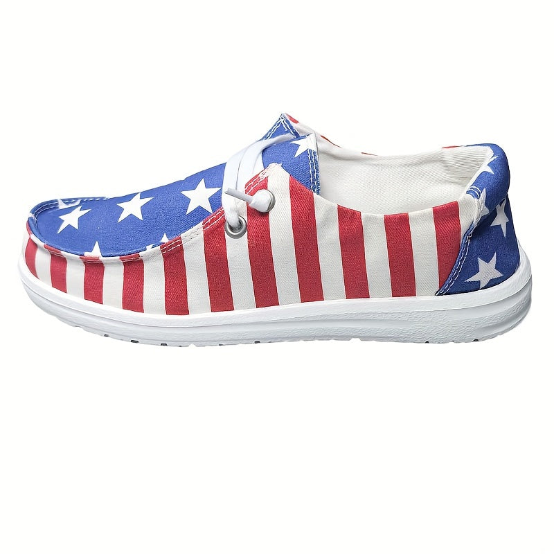 Women's Independence Day Casual Canvas Shoes, Stripes & Star Low-top Soft Sole Comfortable Shoes, Breathable Shallow Round Headed Women's Shoes
