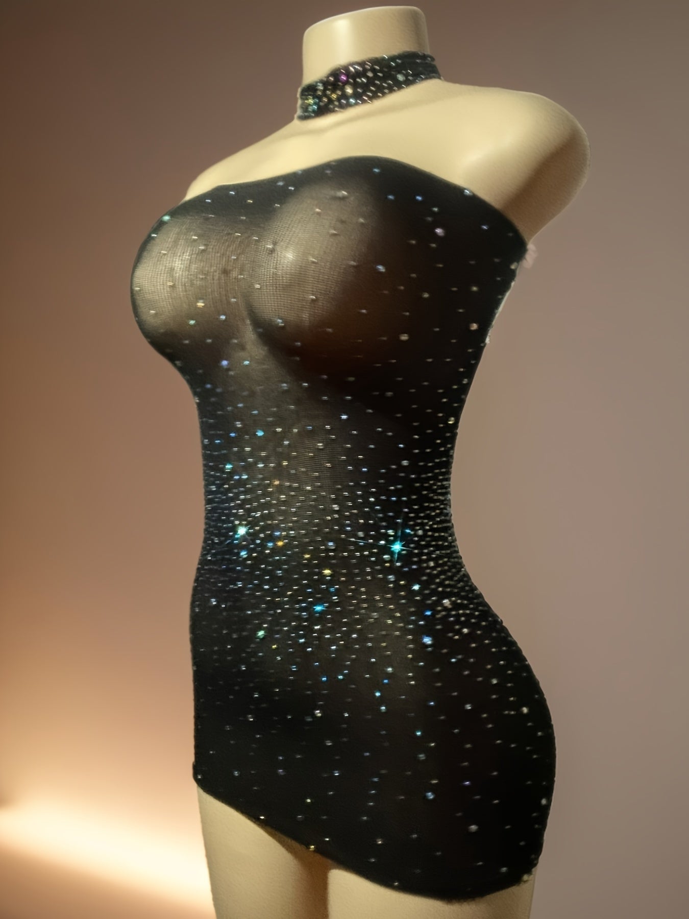 Sexy Bodycon Rhinestone Dress for Women - Sparkling Design, Form-Fitting Silhouette, No Lingerie or Underpants Needed, Perfect for Night Out or Party Occasions