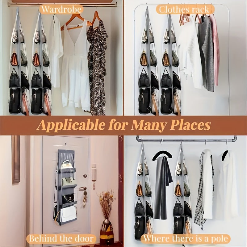 1pc LDQ Multi-Layer Handbag Organizer with 8 Pockets - Foldable Oxford Cloth Hanging Storage Rack, Space-Saving Closet Organizer for Handbags, Purses & Accessories, Durable Black & Gray Design, Perfect for Christmas, Hallowee