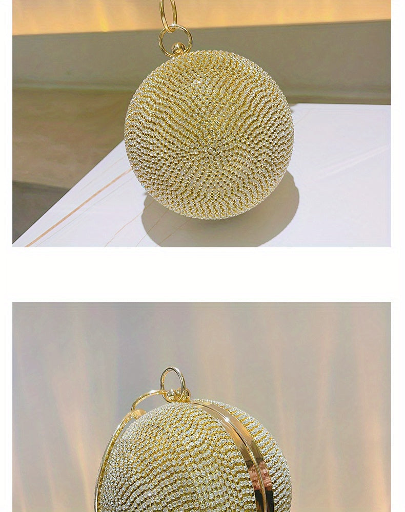 Exquisite Rhinestone Ball Shaped Clutch - Evening Bags for Women, Elegant Round Handbags with Circle Design, Perfect for Party, Prom, Wedding and Formal Occasions - Sparkling, Glamorous, and Eye-Catching Accessory
