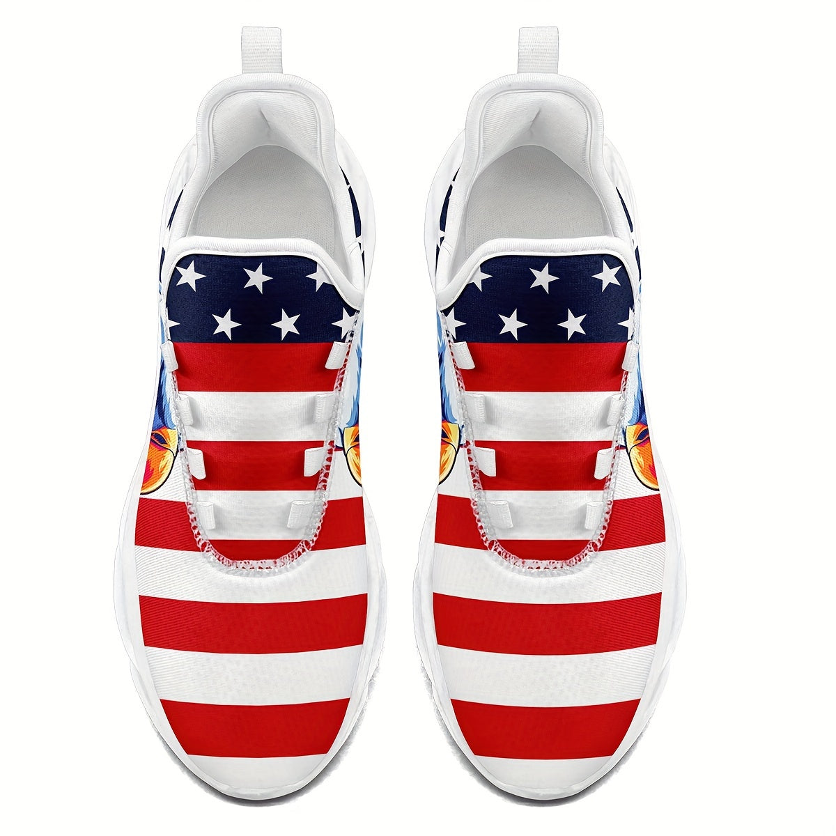 Women's American Flag & Eagle Patriotic Sneakers - Red White &  Low-Top Sneakers with Arch, Cushioned Sole, All-Season Comfort - Ideal for Casual, Sports & 4th of July Events - Breathable Mesh & Lace-Up Closure - Lightweight