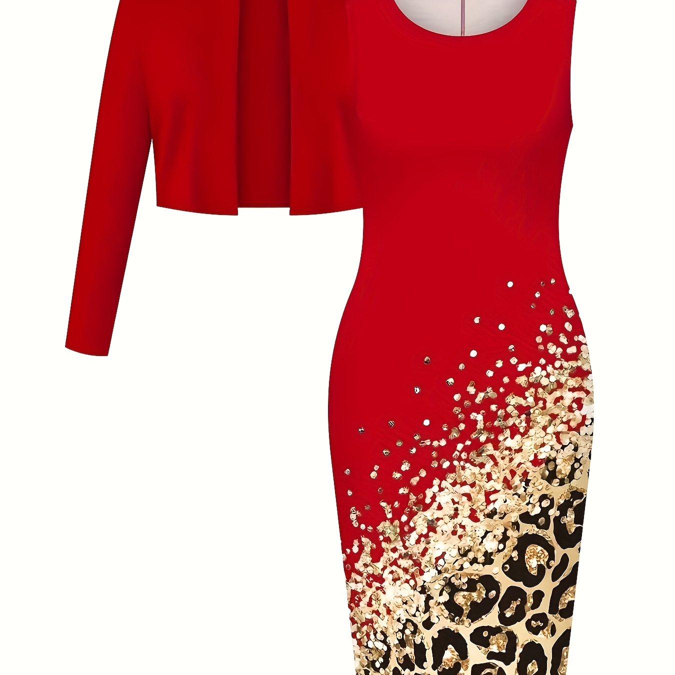 Women's Two-Piece Dress Set with Long-Sleeve Cardigan Top - New