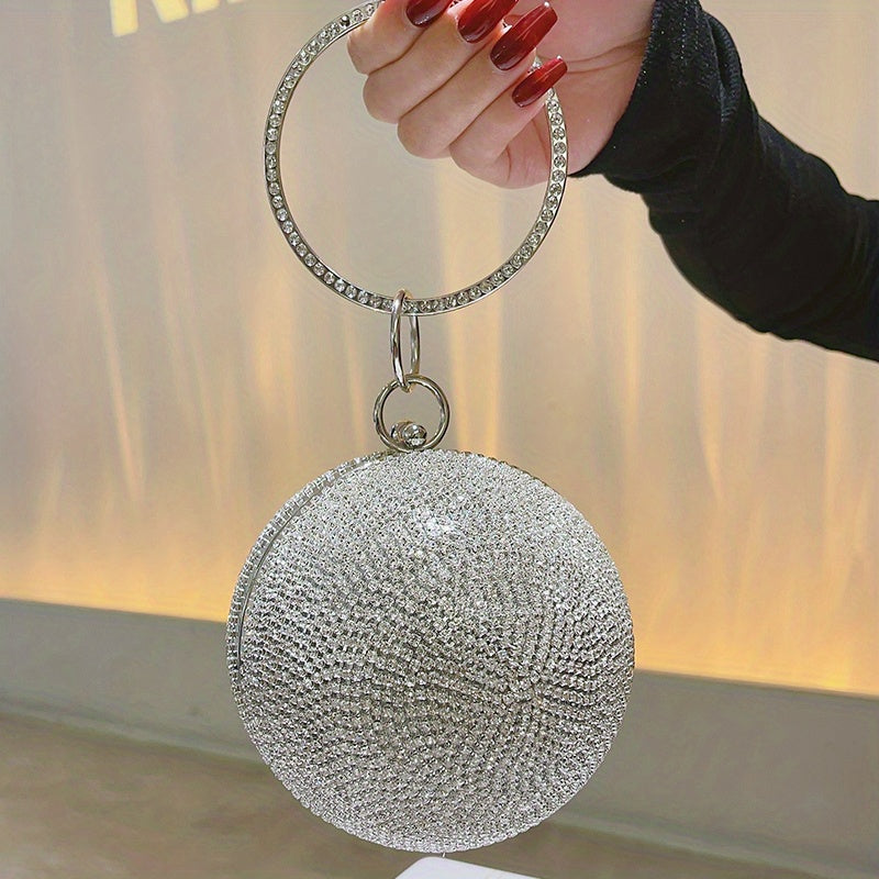 Exquisite Rhinestone Ball Shaped Clutch - Evening Bags for Women, Elegant Round Handbags with Circle Design, Perfect for Party, Prom, Wedding and Formal Occasions - Sparkling, Glamorous, and Eye-Catching Accessory