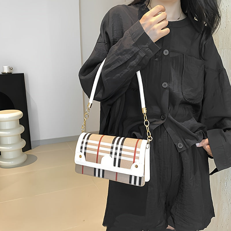 Chic Striped Crossbody Bag For Women - Waterproof Pu Leather With Detachable Strap, Magnetic Closure Crossbody Bags For Women Leather Handbags For Women