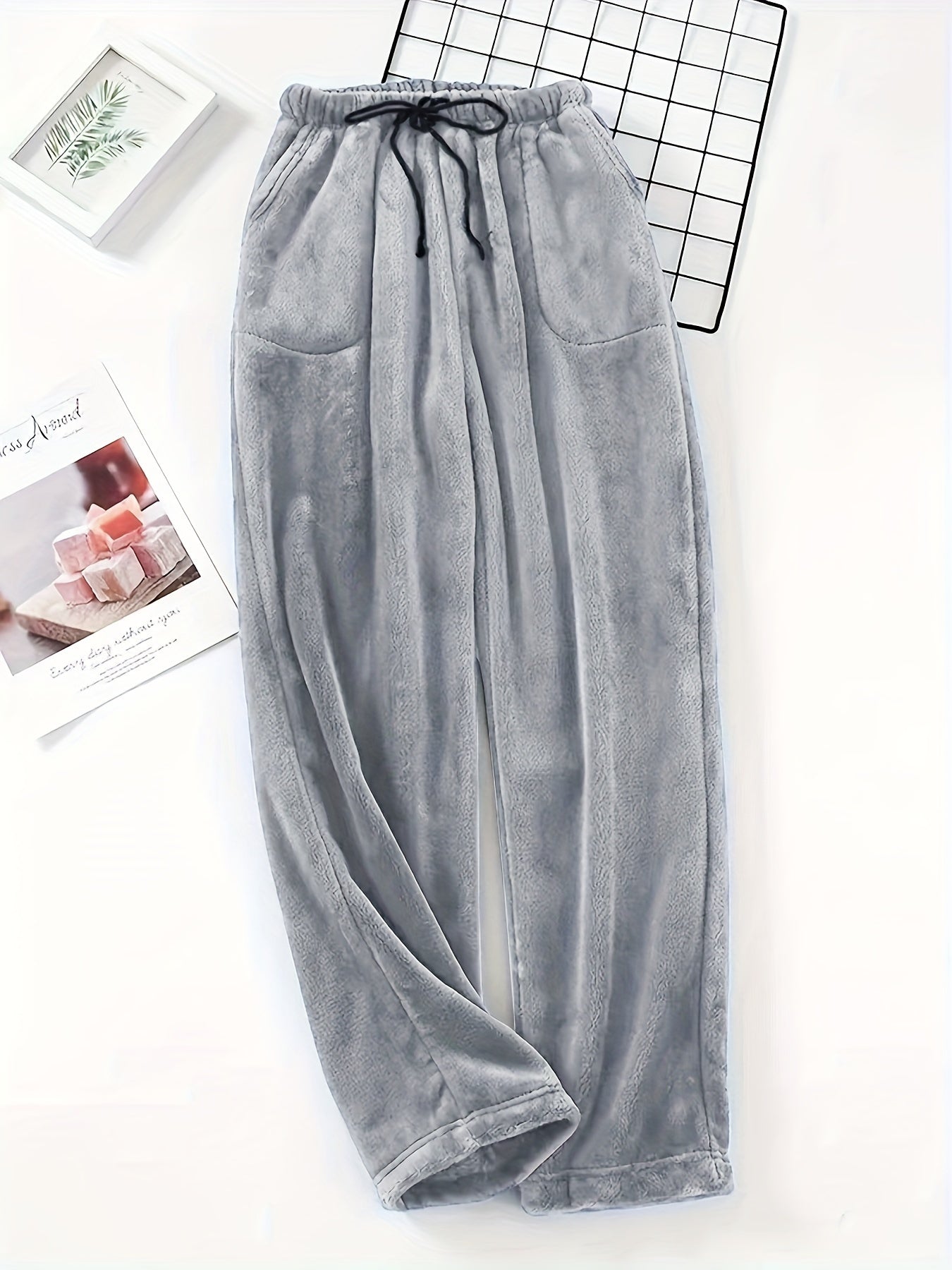 Plus Size Men's Simple Style Casual Pajamas Bottoms Loose Pants, Solid Plush Thickened Warm Pants Home Pajamas Bottom