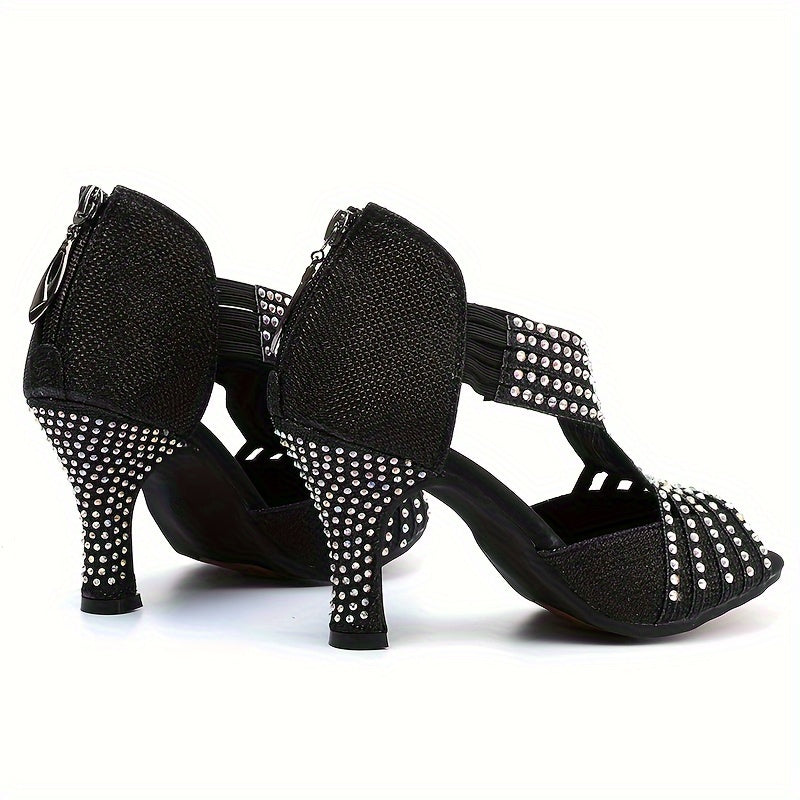 Black Color Rhinestone High Heels, Sexy Beautiful Fashion Women's Shoes, Sandals, Dance Shoes, Latin Dance Shoes For Music Festival
