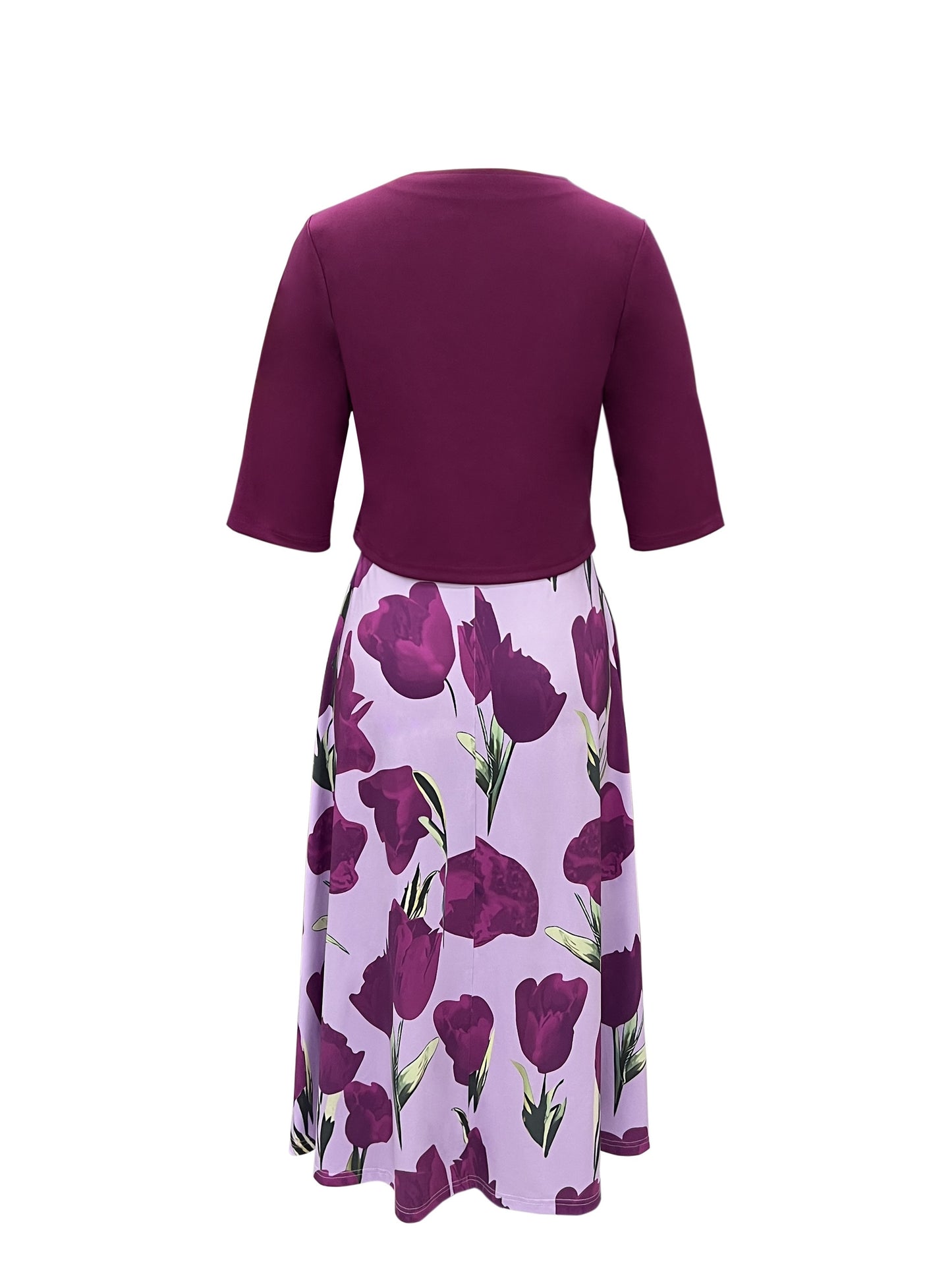 Plus Size Floral Print Two-piece Dress Set, V Neck Sleeveless Dress & Half Sleeve Open Front Top Outfits, Women's Plus Size Clothing