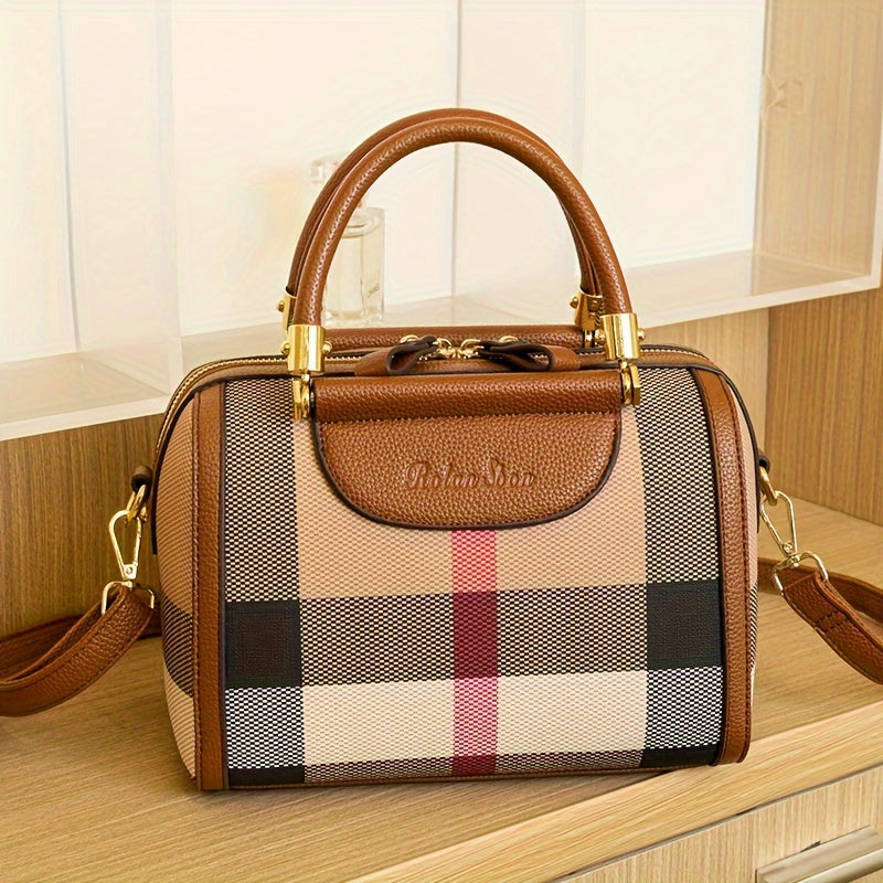 Chic Plaid Pvc Women'S Handbag - Spacious & Lightweight, Luxury Shoulder Bag With Zip Closure For Work And Casual Use Purses And Handbags Purses For Women