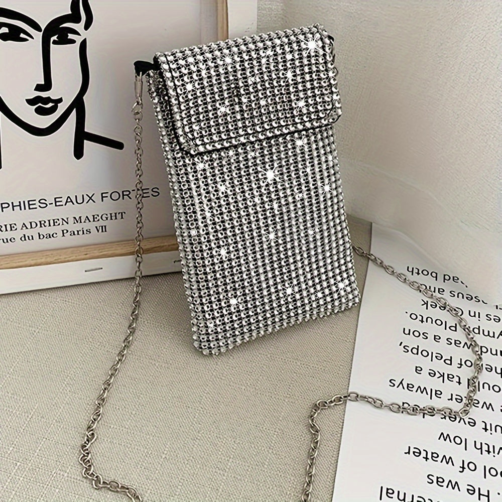 Bling Crossbody Purse Rhinestone Evening Handbags Clutch Cell Phone Wallet For IPhone Samsung