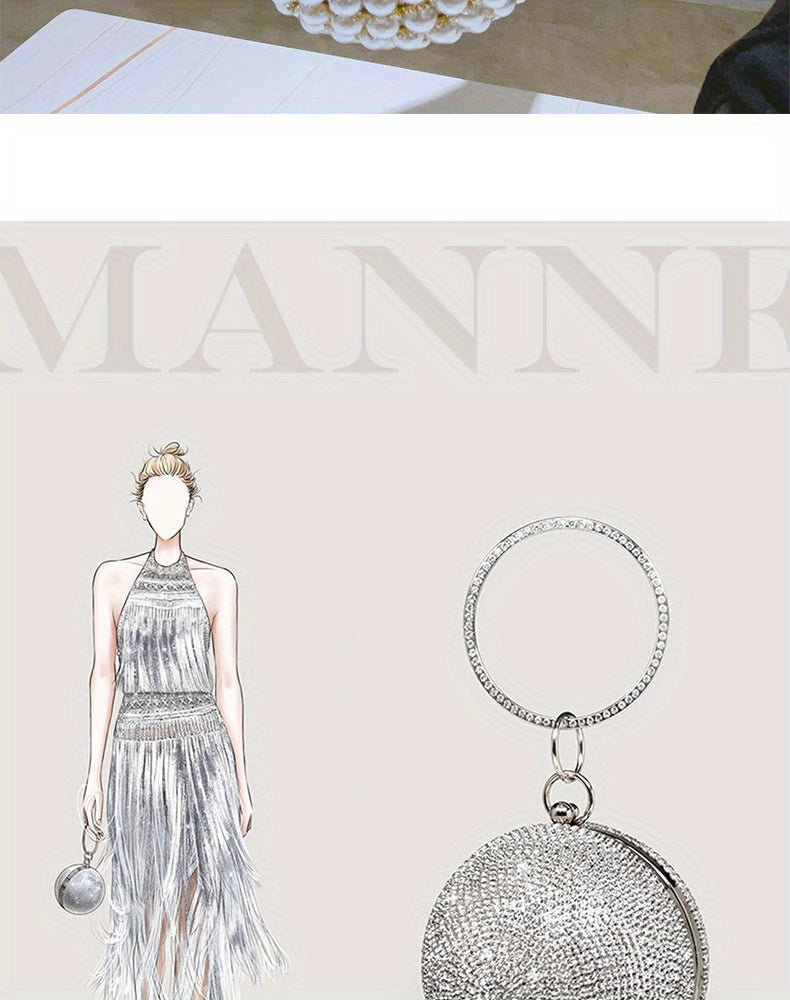 Exquisite Rhinestone Ball Shaped Clutch - Evening Bags for Women, Elegant Round Handbags with Circle Design, Perfect for Party, Prom, Wedding and Formal Occasions - Sparkling, Glamorous, and Eye-Catching Accessory