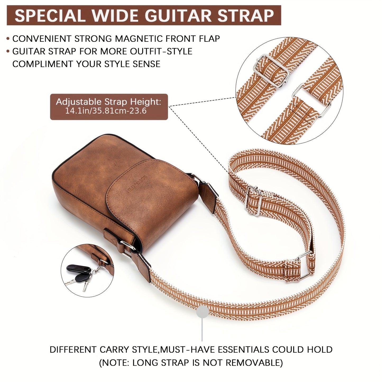Small Crossbody Phone Wallet Purses - Adjustable Guitar Strap, Magnetic Closure, PU Leather, Lined Interior - Trendy Casual Handbags for Women