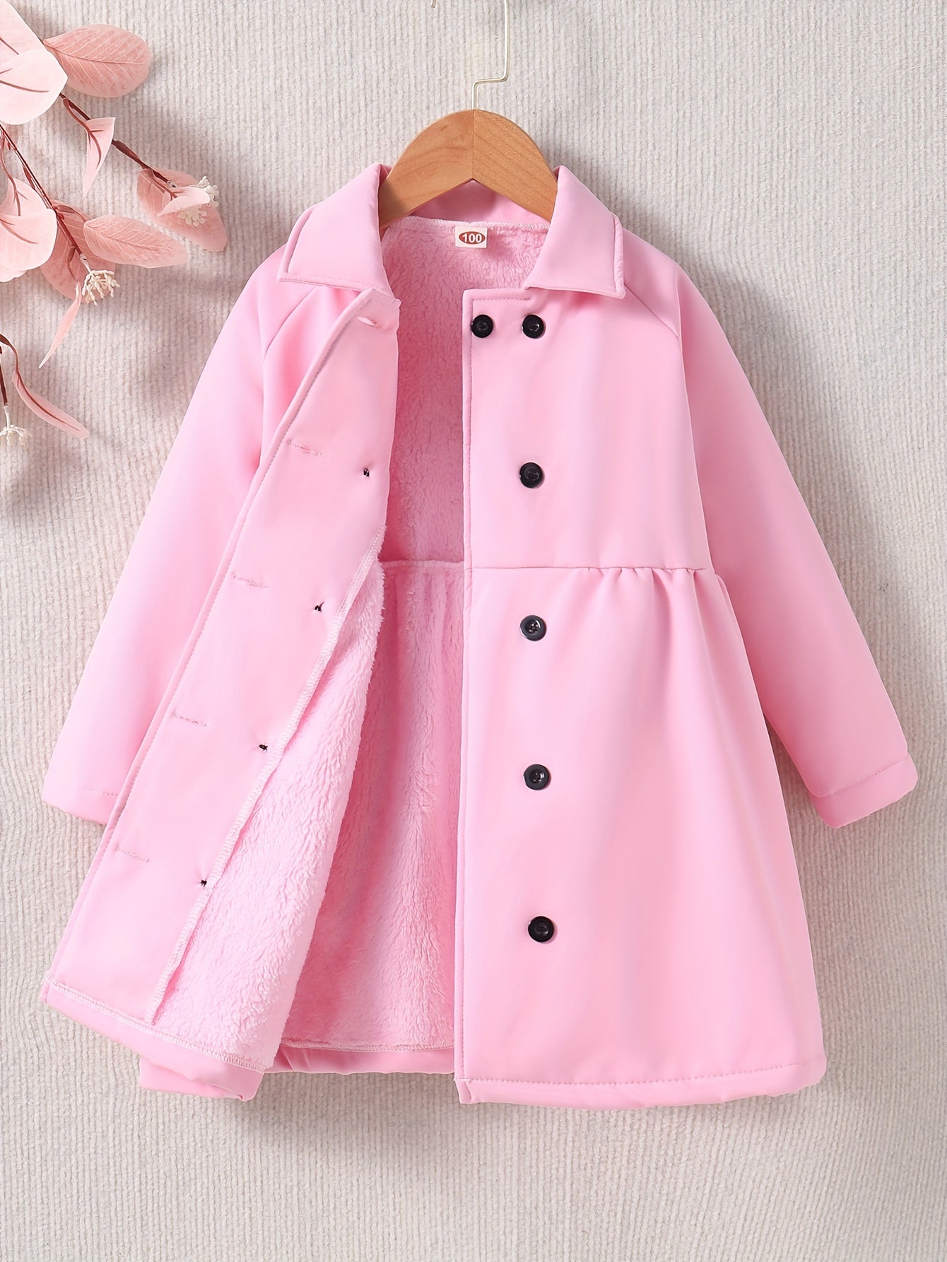 Cozy Plush Fleece Toddler Girls Winter Jacket with Button Collar for Warm and Stylish Daily Wear