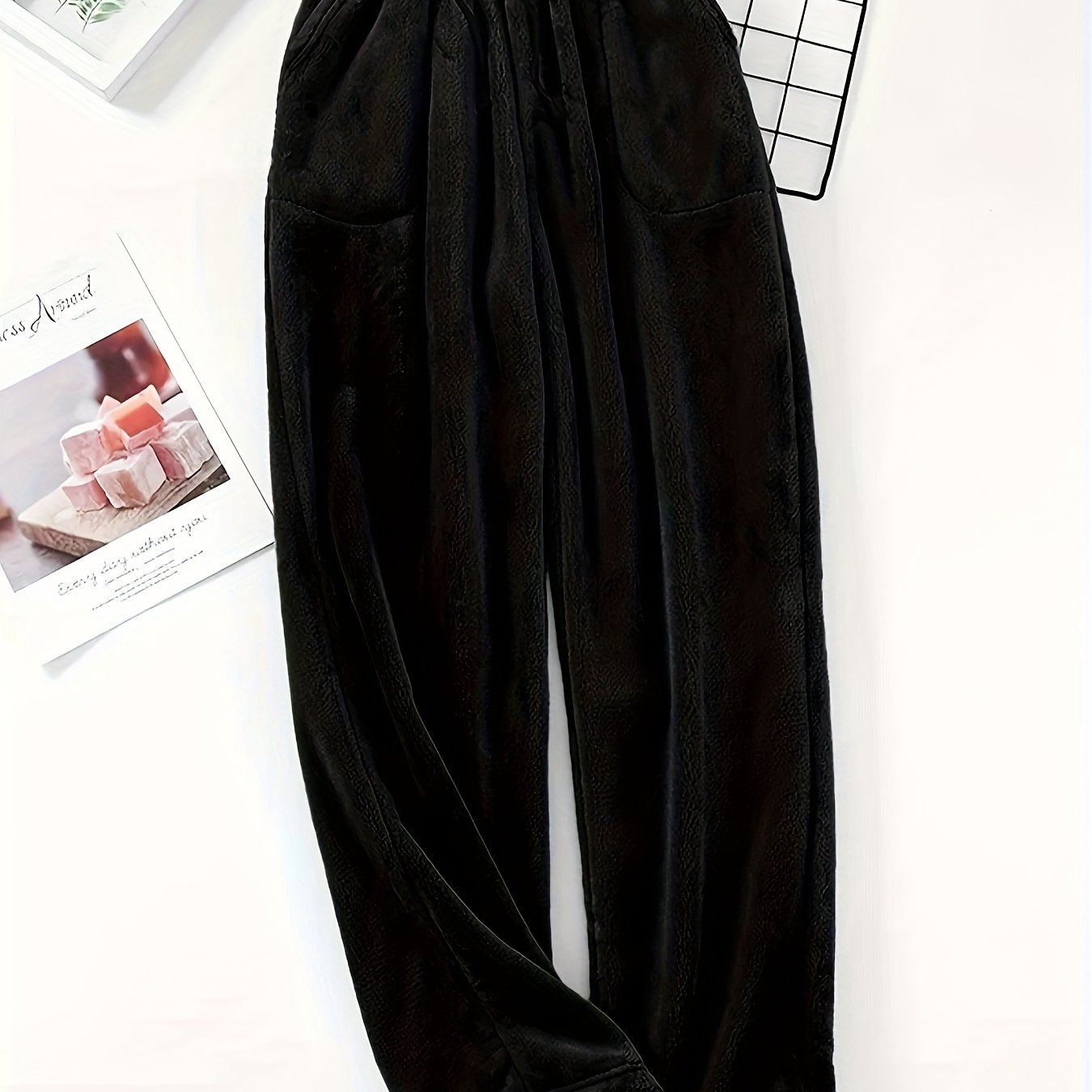 Plus Size Men's Simple Style Casual Pajamas Bottoms Loose Pants, Solid Plush Thickened Warm Pants Home Pajamas Bottom