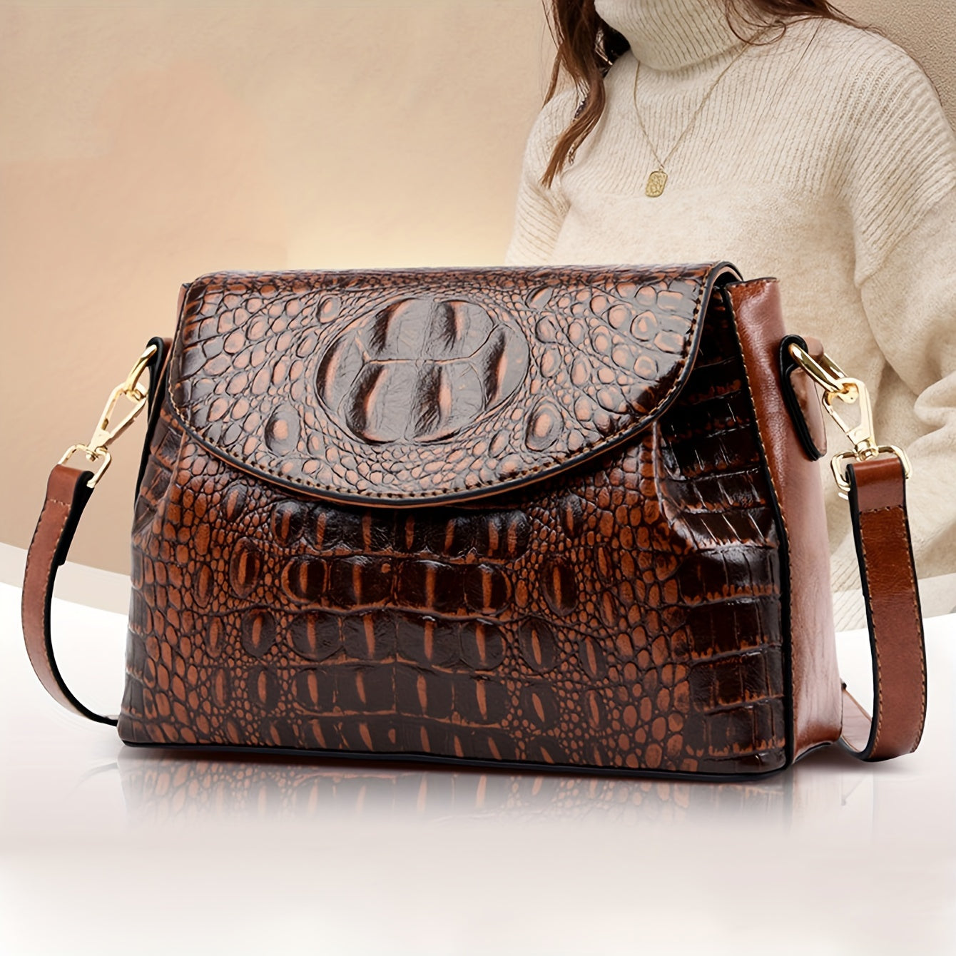 Stylish Shoulder Bags For Women, Crocodile Pattern Handbags, Vintage Crossbody Flap Purse