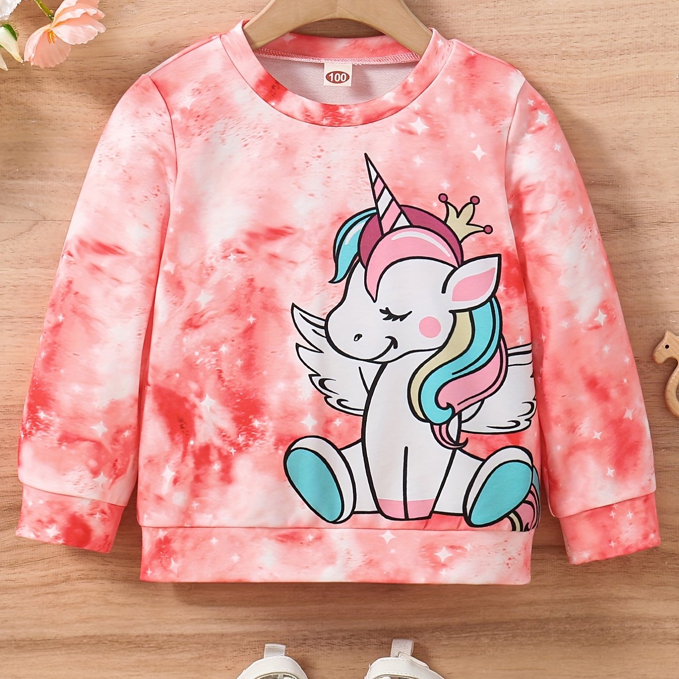 Girls Cute Unicorn & Tie Dye Crew Neck Sweatshirt Regular Fit Long Sleeve Shirt Tops Kids Spring/ Fall Clothes