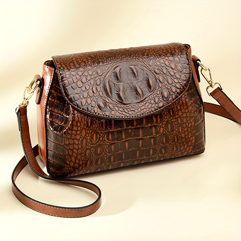Stylish Shoulder Bags For Women, Crocodile Pattern Handbags, Vintage Crossbody Flap Purse