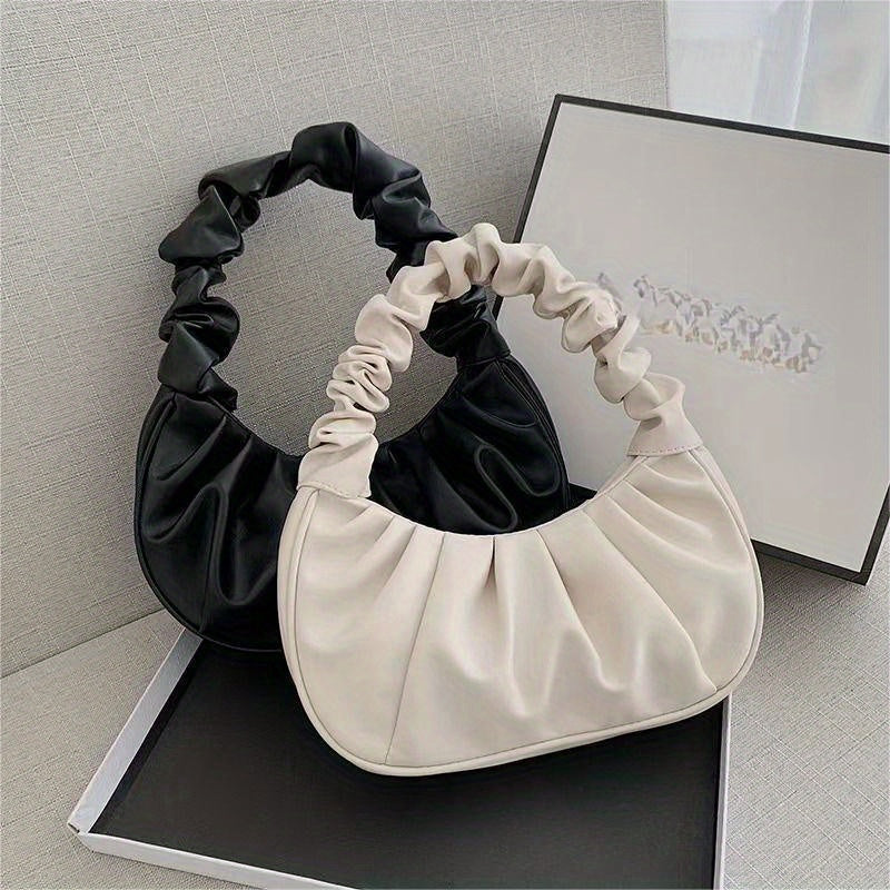Cloud Ruched Hobo Bag, Trendy Handbags For Women, Solid Color Underarm Purses