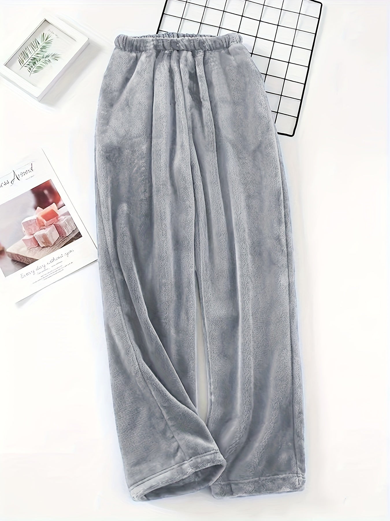 Plus Size Men's Simple Style Casual Pajamas Bottoms Loose Pants, Solid Plush Thickened Warm Pants Home Pajamas Bottom