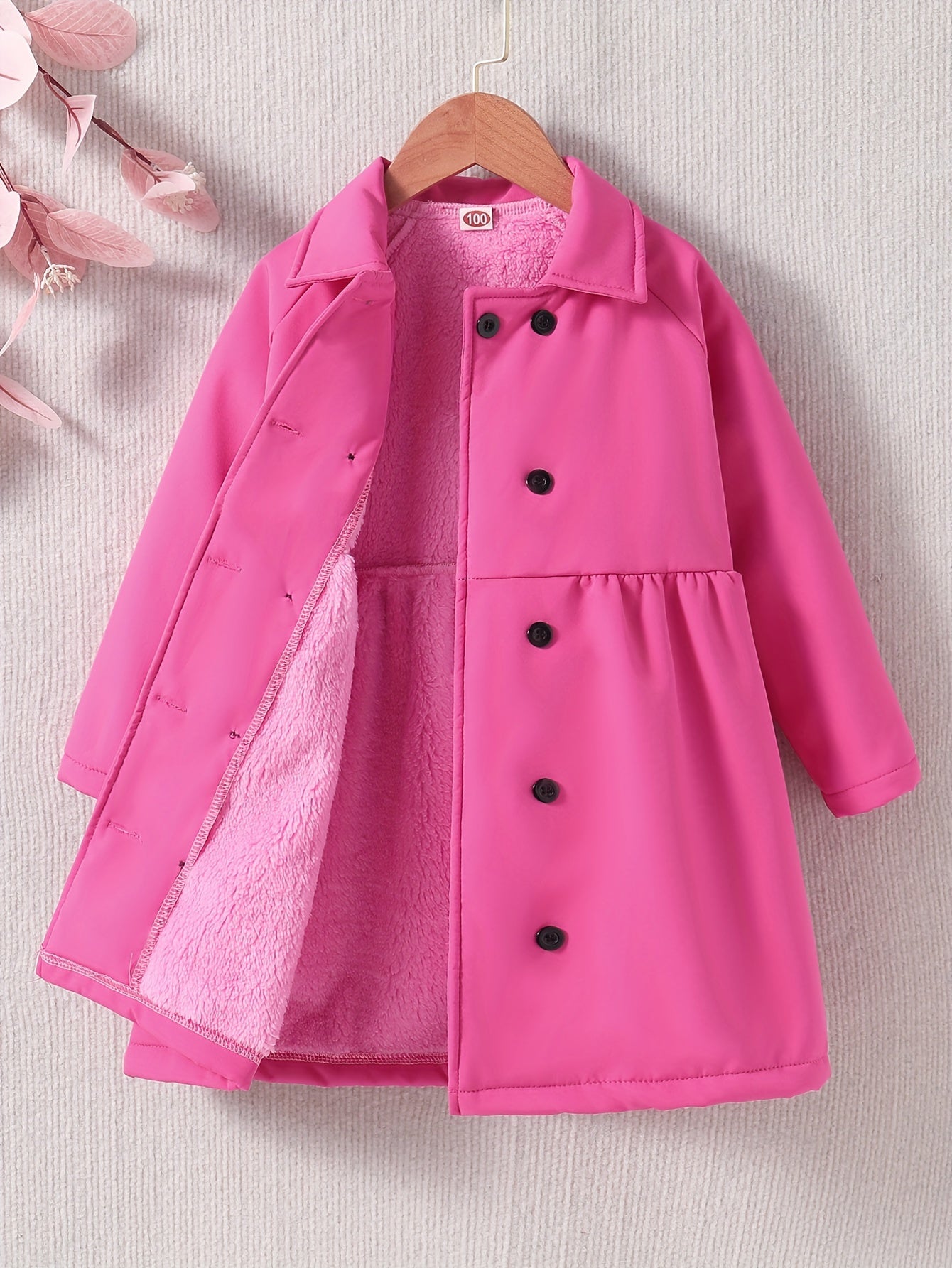 Cozy Plush Fleece Toddler Girls Winter Jacket with Button Collar for Warm and Stylish Daily Wear