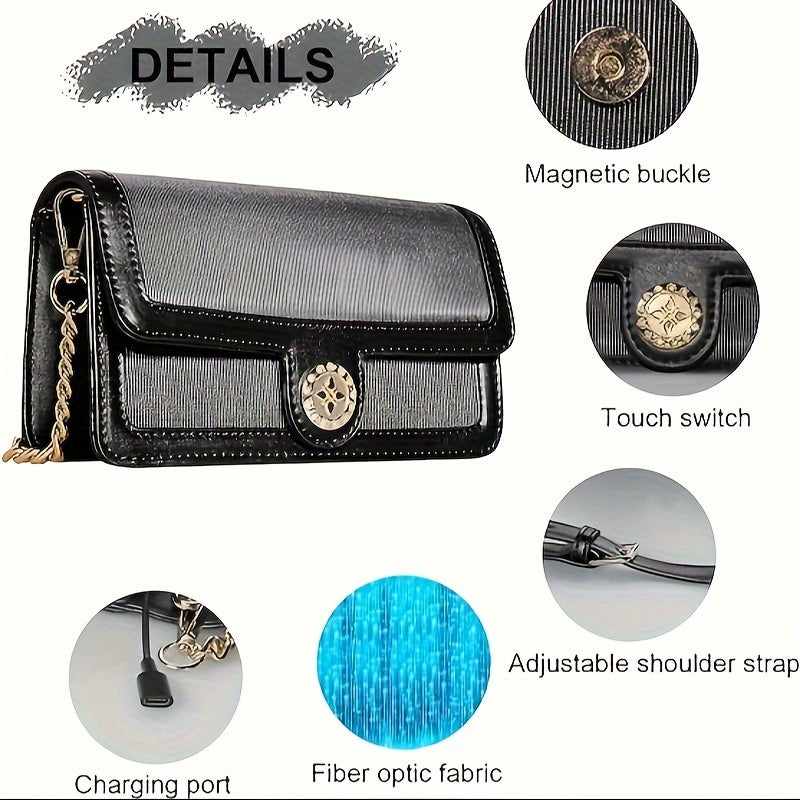 LED Bags Light Up Purse Black CrossBody Purse Evening Clutch Luminous Crossbody Bag Glow Handbags Shoulder Bag That Transforms Into 7 Colors Party Purse