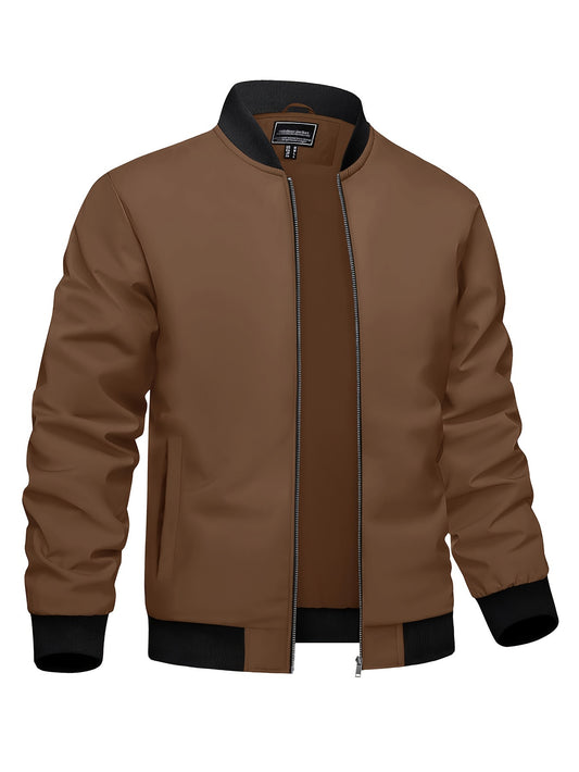 Men's Casual Winter Jacket Polyester Fabric Windproof Water-resistant Classic Style Lightweight Fashion Multi-pocket Design Ribbed Cuffs And Hem Design Comfortable Full-zipper Placket Baseball Jacket Pilot Jacket