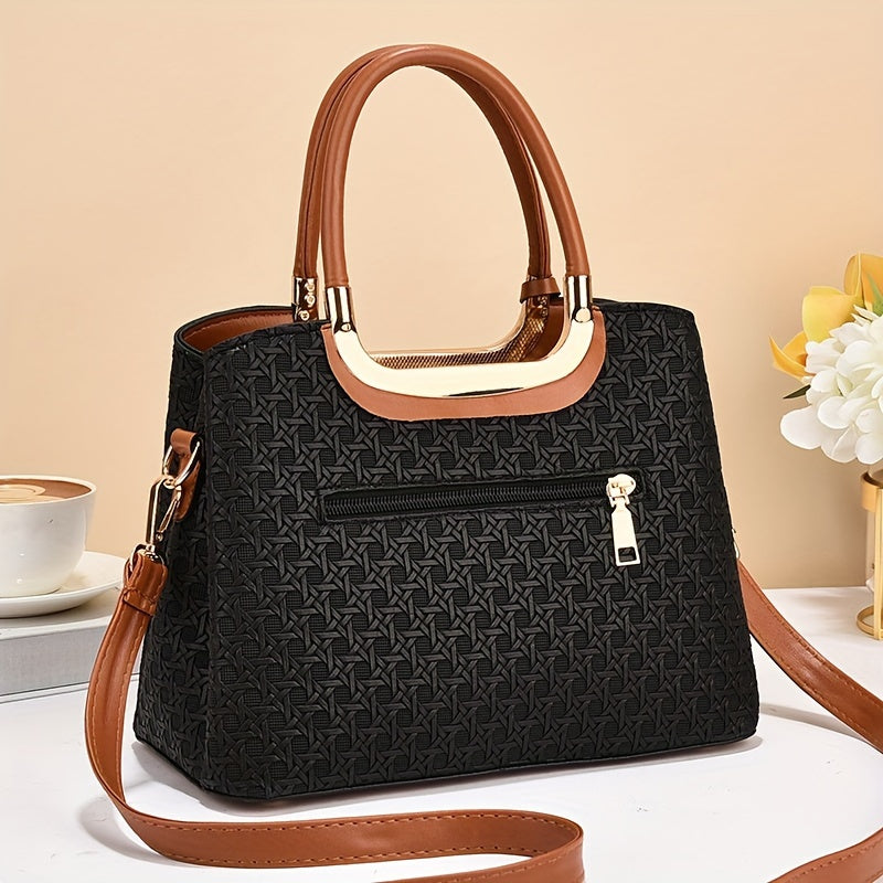Vintage PU Leather Handbags For Women, Large Capacity Fashion Tote Shoulder Bag With Adjustable Strap For Ladies, Elegant Mom Purse With Crossbody Function